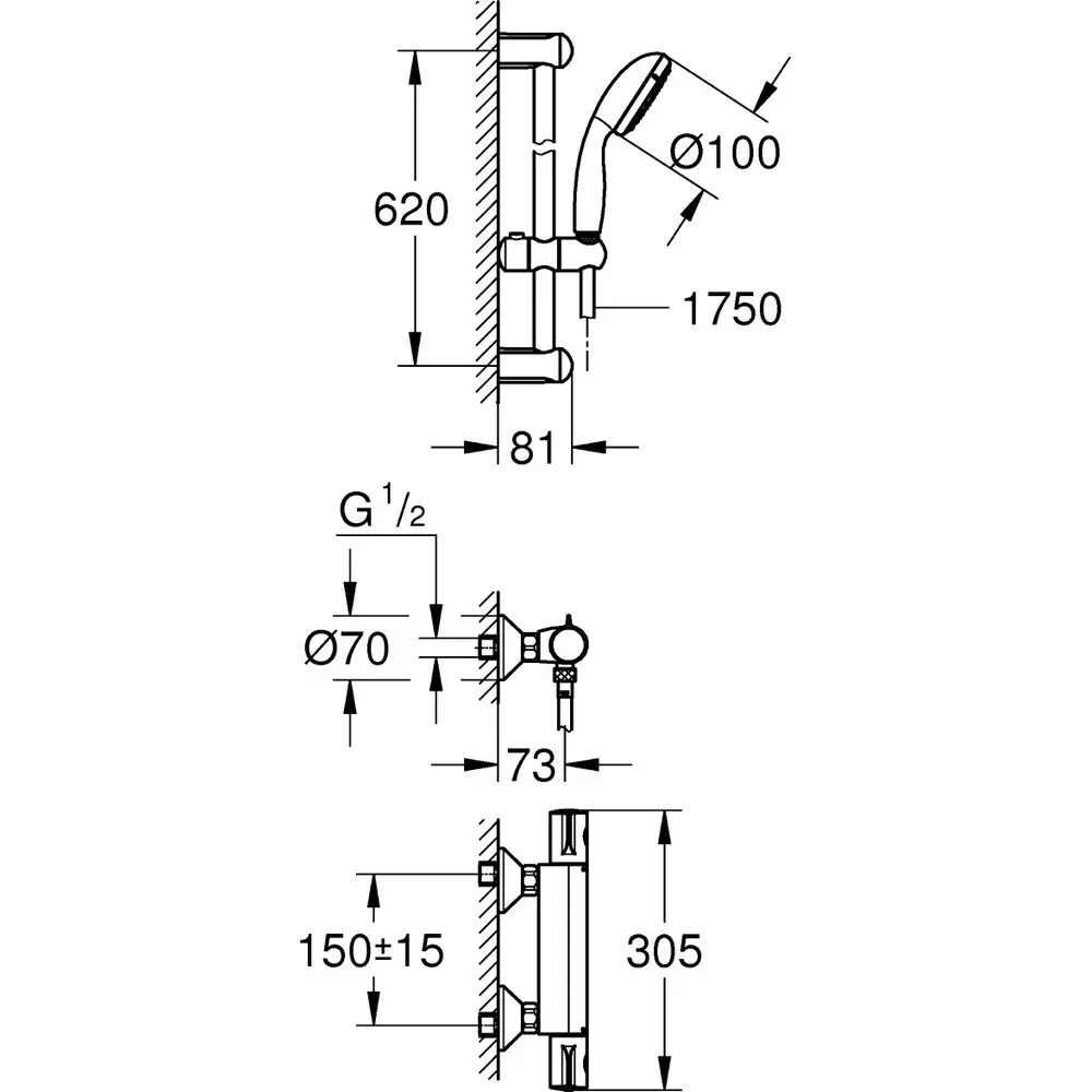 GROHE Brause-Thermostat Grohtherm 800 1/2", mit Brausegarnitur 60cm, chrom -34565002 GROHE Brause-Thermostat Grohtherm 800 1/2", mit Brausegarnitur 60cm, chrom -34565002