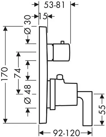 Hansgrohe Fertigmontageset Axor Citterio UP-Thermostatbatterie, Ab-/Umstellventil, Hebelgriff, chrom-39720000