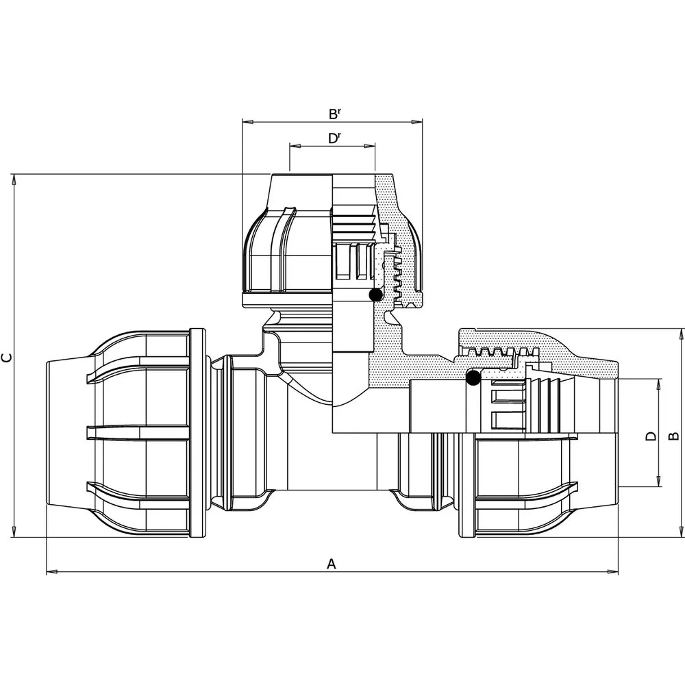 Gebo Plast T-Stück 32 x 25 x 32 mm, Abgang reduziert, 3 Seiten zum Klemmen-13123225