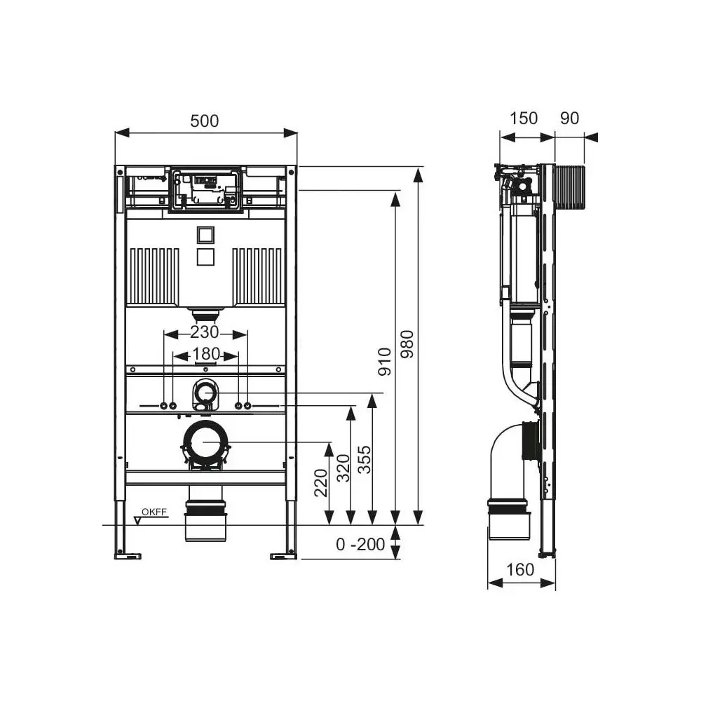 TECE WC-Modul TECEprofil BH 980 mm, mit Spülkasten, Betätigung vorne/oben-9300322