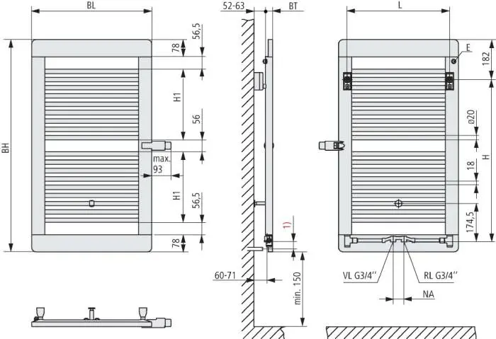 Kermi Bad-Ventilheizkörper Credo plus-C3V101000552LXK
