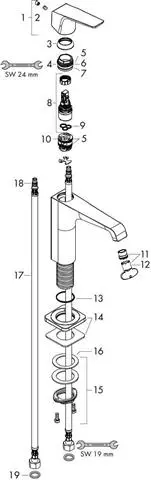 Waschtisch-Einhebelmischer Axor Citterio E 90 Ausladung 135 mm, nicht verschließbares Ventil, mit He-36112000