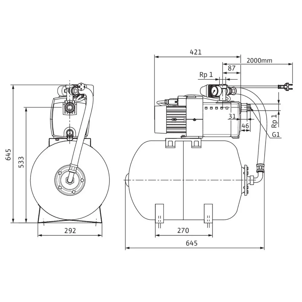 Wilo Kreiselpumpe HiMulti 3 H 50/2-25 P, 0,5 kW, selbstsaugend, 230 V-2549340 Wilo Kreiselpumpe HiMulti 3 H 50/2-25 P, 0,5 kW, selbstsaugend, 230 V-2549340