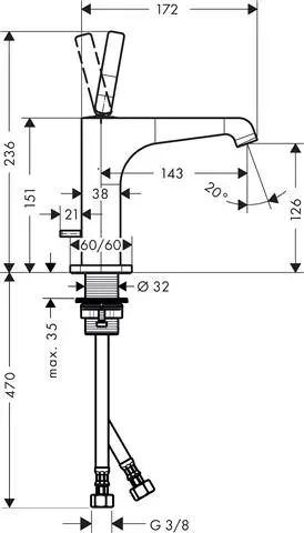 Waschtisch-Einhebelmischer Axor Citterio E 130 Ausladung 143 mm, mit Ablaufgarnitur, chrom-36100000