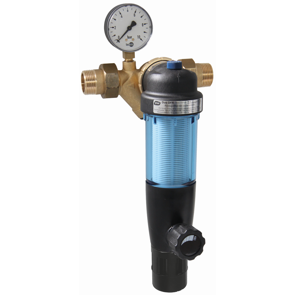 SYR Rückspülfilter DUO DFR 2314 DN 25, manuell, mit Druckminderer und Manometer -2314.25.000