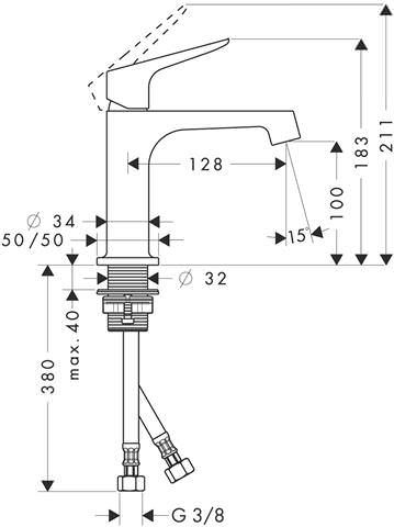 Waschtisch-Einhebelmischer Axor Citterio M 100 Ausladung 128 mm, nicht verschließbares Ventil, chrom-34017000