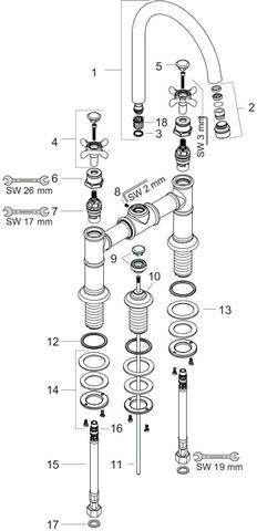 hansgrohe Waschtisch-Zweigriff-Brücken-Armatur Axor Montreux 220 DN 15, chrom, Ausladung 175mm, mit-16510000