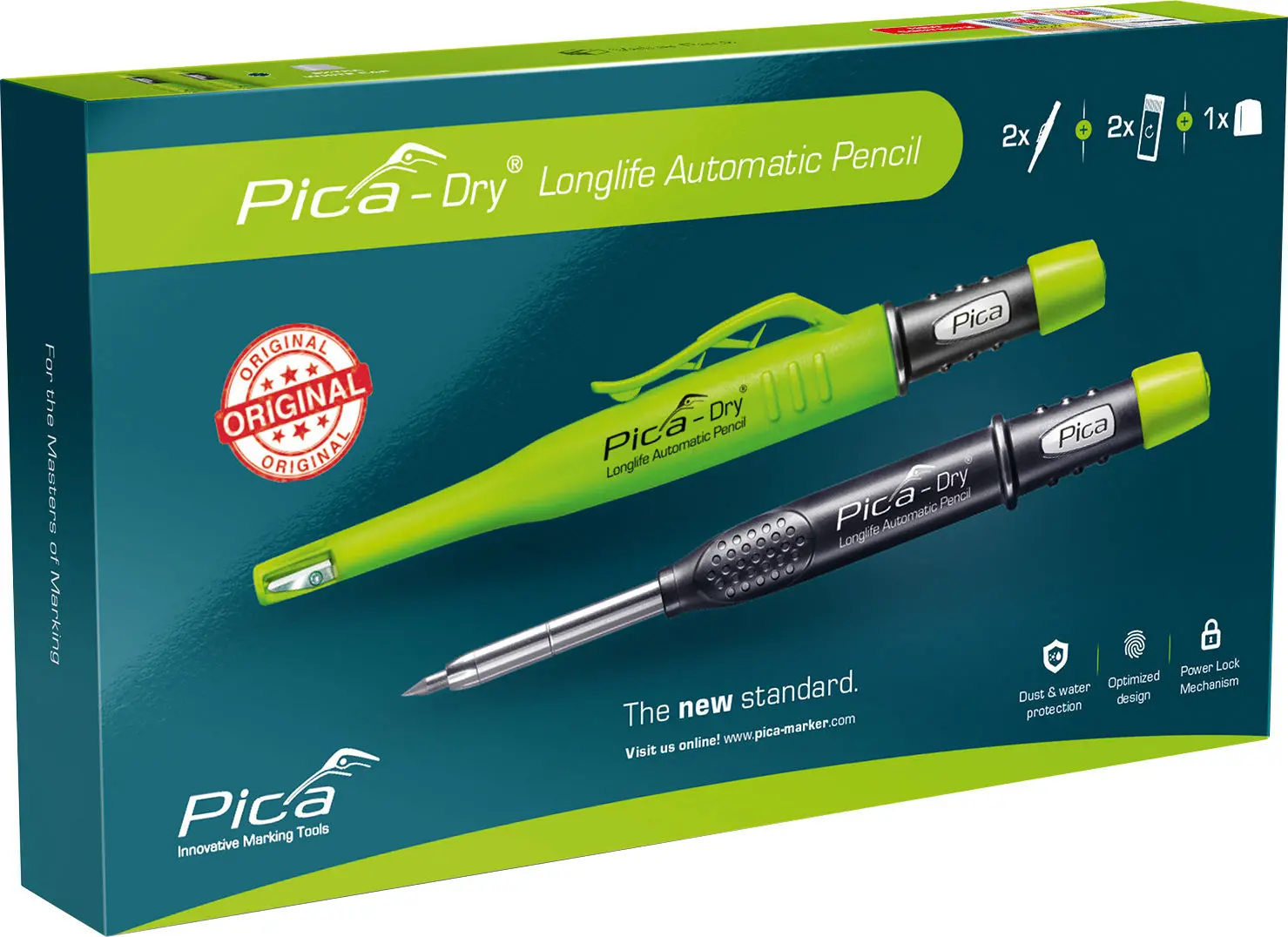 Triuso Pica-Dry-Vorteilsbox 4-tlg. 2 x Pica-Dry Baumarker (3030), 1 x Ersatzminen "Multi-Use" (4020), 1 x Grafitminen Härte H (4050)-3097