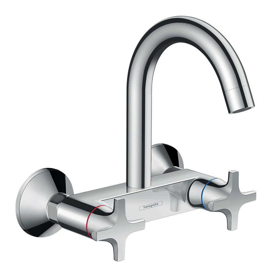 Hansgrohe Spültisch-Zweigriffarmatur Logis M32 Highspout, Wandmontage, schwenkbarer Auslauf, chrom-71286000