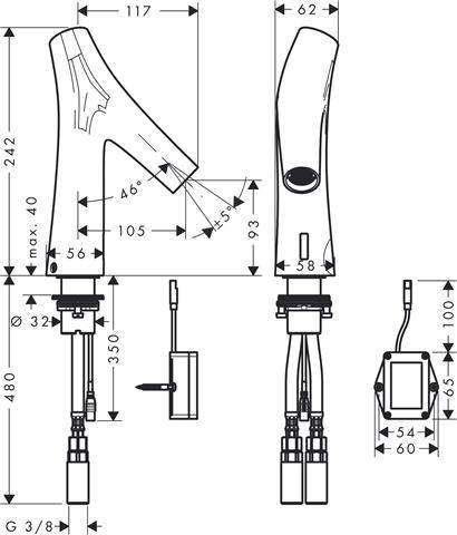 hansgrohe Waschtisch-Armatur Axor Starck Organic chrom, Elektronik, Temperaturvoreinstellung, Netzan-12174000