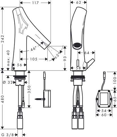 hansgrohe Waschtisch-Armatur Axor Starck Organic chrom, Elektronik, mit Temperaturregulierung, Batte-12171000