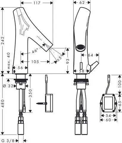hansgrohe Waschtisch-Armatur Axor Starck Organic chrom, Elektronik, mit Temperaturregulierung, Batte-12171000