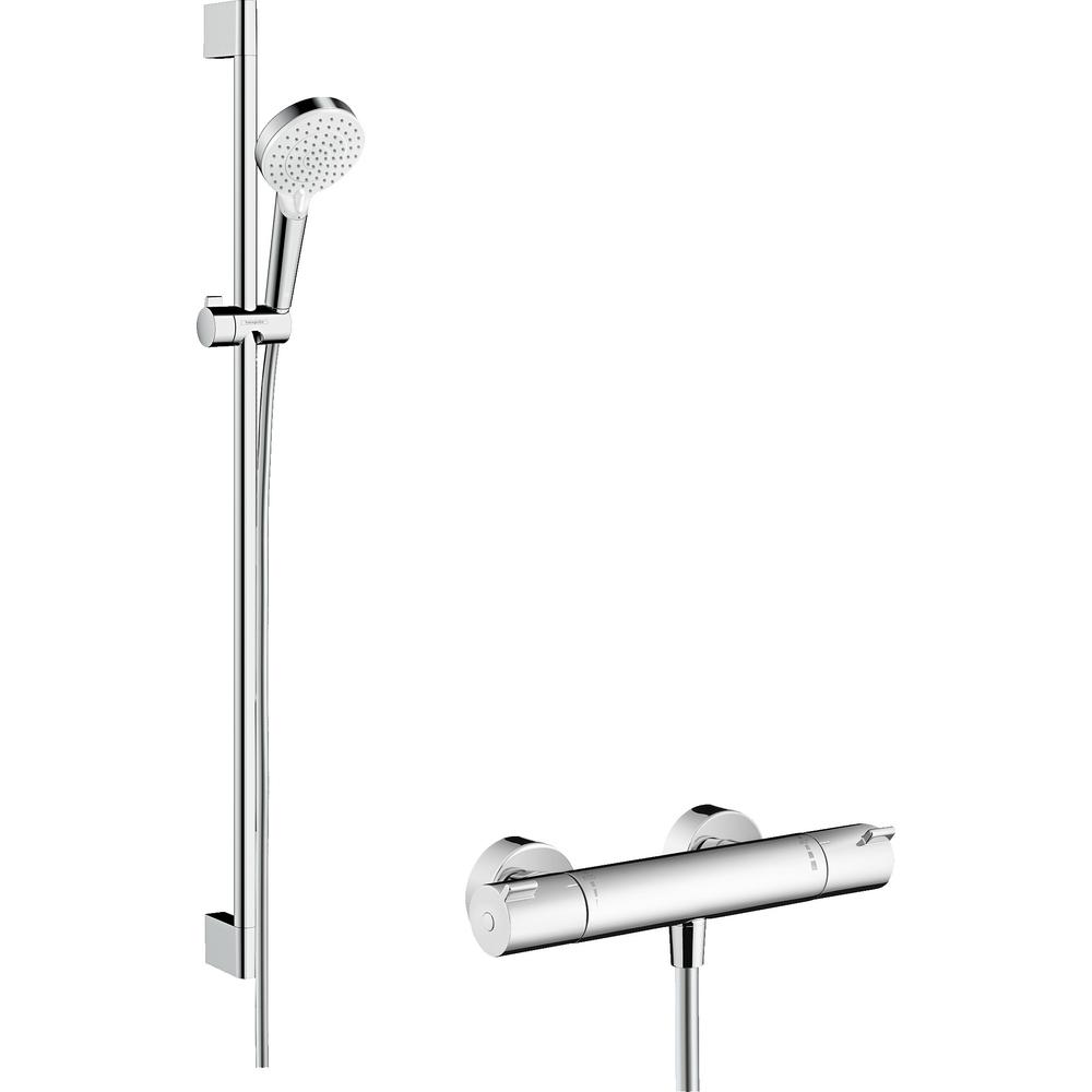 Hansgrohe Brausekombination Croma 100 Multi mit Thermostat Ecostat Comfort und Brausenstange Unica C-27813400