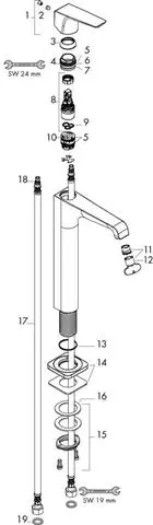 Waschtisch-Einhebelmischer Axor Citterio E 250 Ausladung 163 mm, nicht verschließbares Ventil, für W-36113000