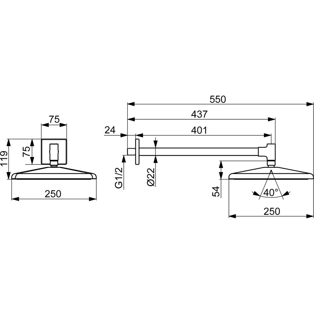 HANSA Kopfbrause HANSAAURELIA Wandmontage, chrom -47260340
