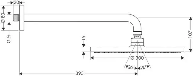 Hansgrohe Tellerkopfbrause Raindance S 300 Air 1jet, Ø 300 mm, Brausearm 390 mm, chrom-27493000
