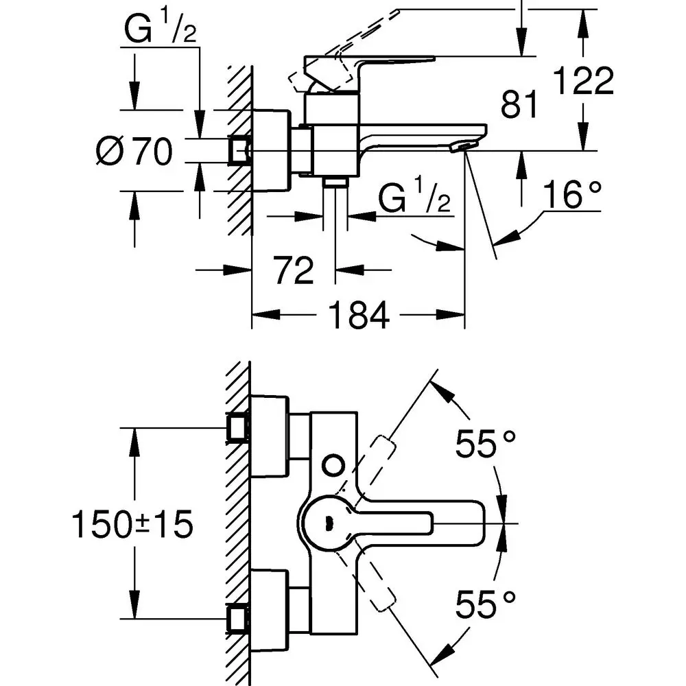 GROHE Wannen-Einhebelmischer Lineare 1/2", Wandmontage, chrom -33849001 GROHE Wannen-Einhebelmischer Lineare 1/2", Wandmontage, chrom -33849001
