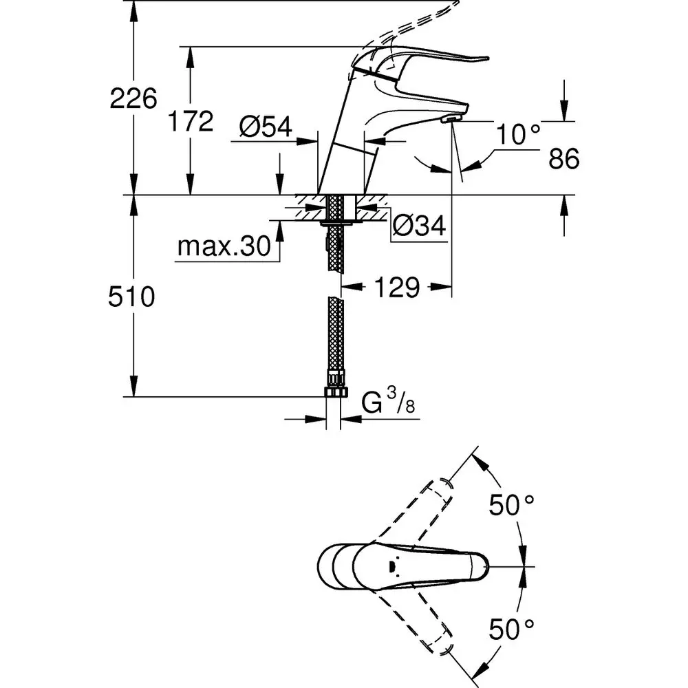 GROHE Waschtisch-Einhebelmischer Euroeco Special 1/2", glatter Körper, mit Zugstangen-Ablaufgarnitur 1 1/4", chrom -32765000