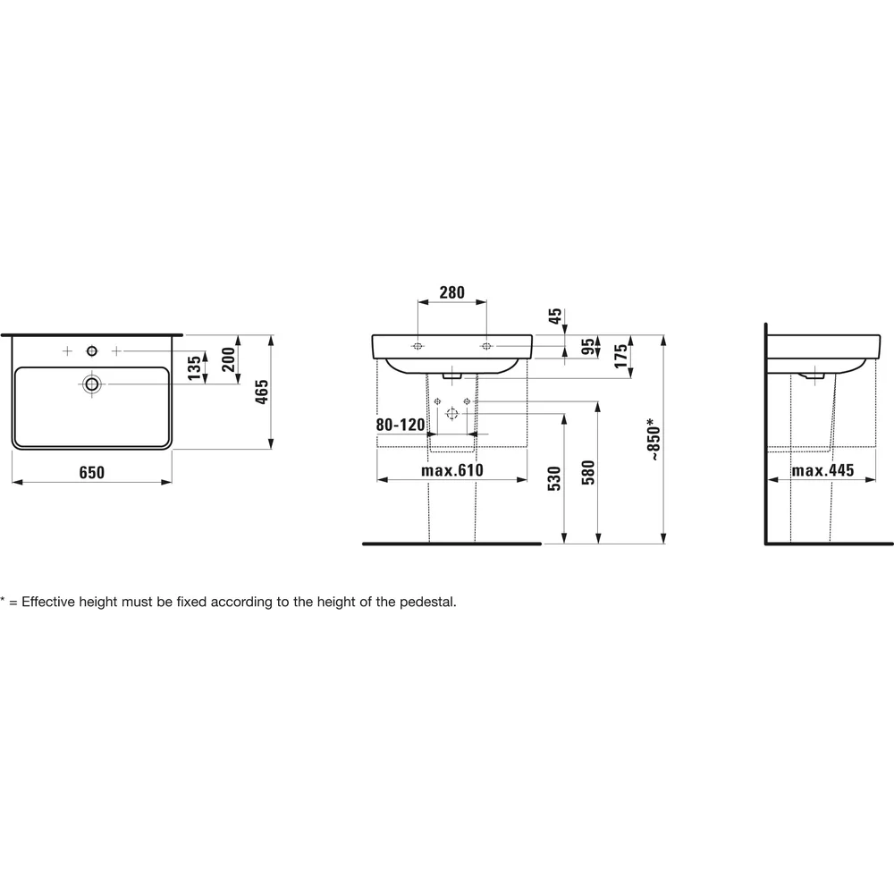 Laufen Waschtisch PRO S we, m Überlauf, 1 Hahnloch, 65 x 46,5 cm-H8109640001041