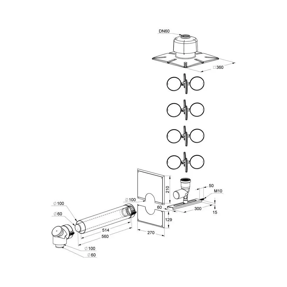 ATEC Schacht-Set PolyTwin DN 60/100-DN 60, PP-Abgassystem/PP, weiß-00570
