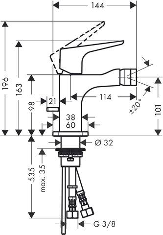 Hansgrohe Bidet-Einhebelmischer Axor Citterio E Ausladung 114mm, mit Hebelgriff, Zugstangen-Ablaufgarnitur, chrom -36121000