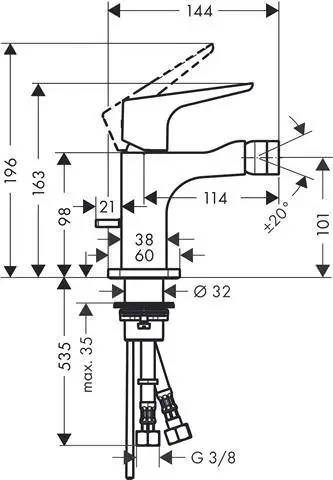 Hansgrohe Bidet-Einhebelmischer Axor Citterio E Ausladung 114mm, mit Hebelgriff, Zugstangen-Ablaufgarnitur, chrom -36121000