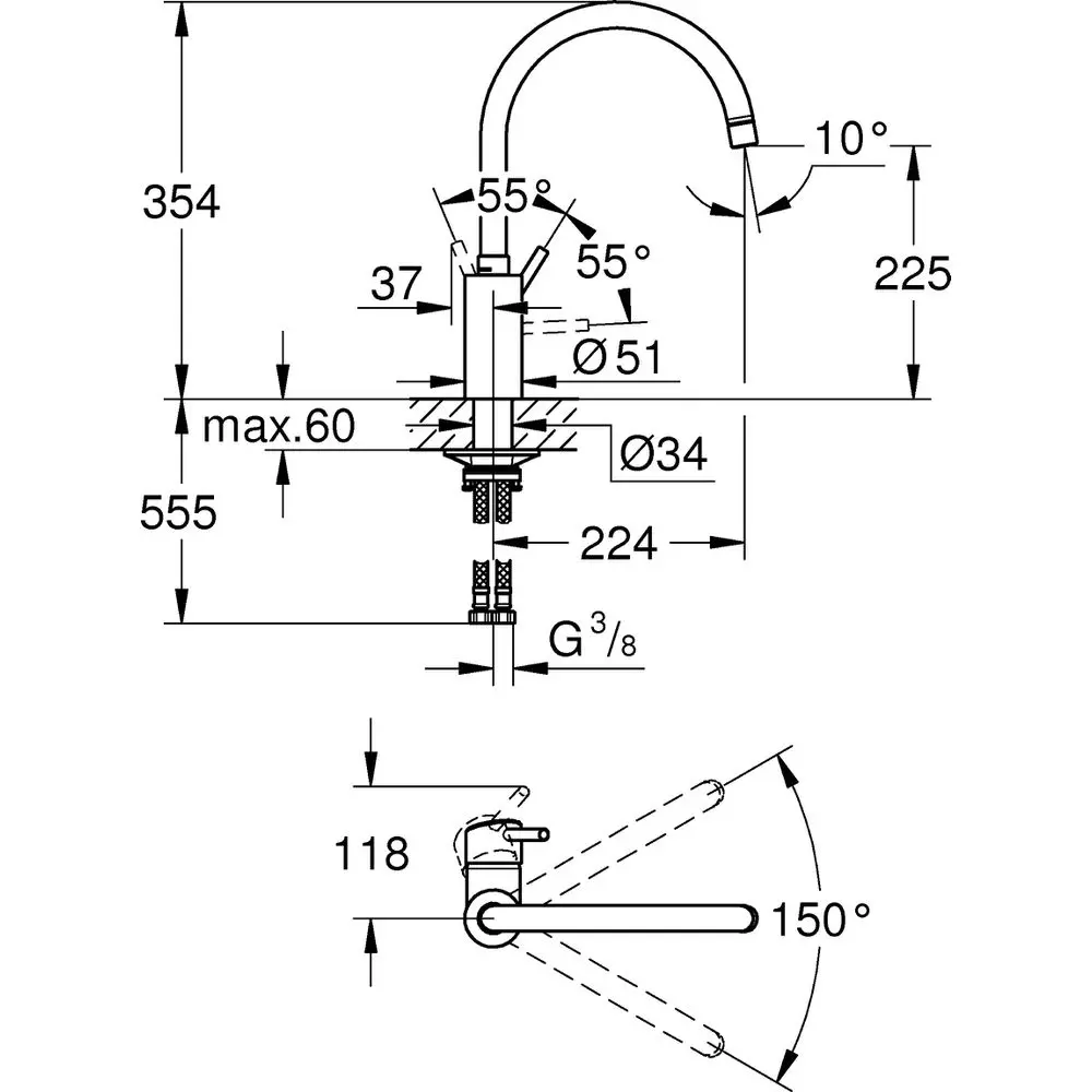 GROHE Spültisch-Einhebelmischer Concetto 1/2", hoher Auslauf, chrom -32661003