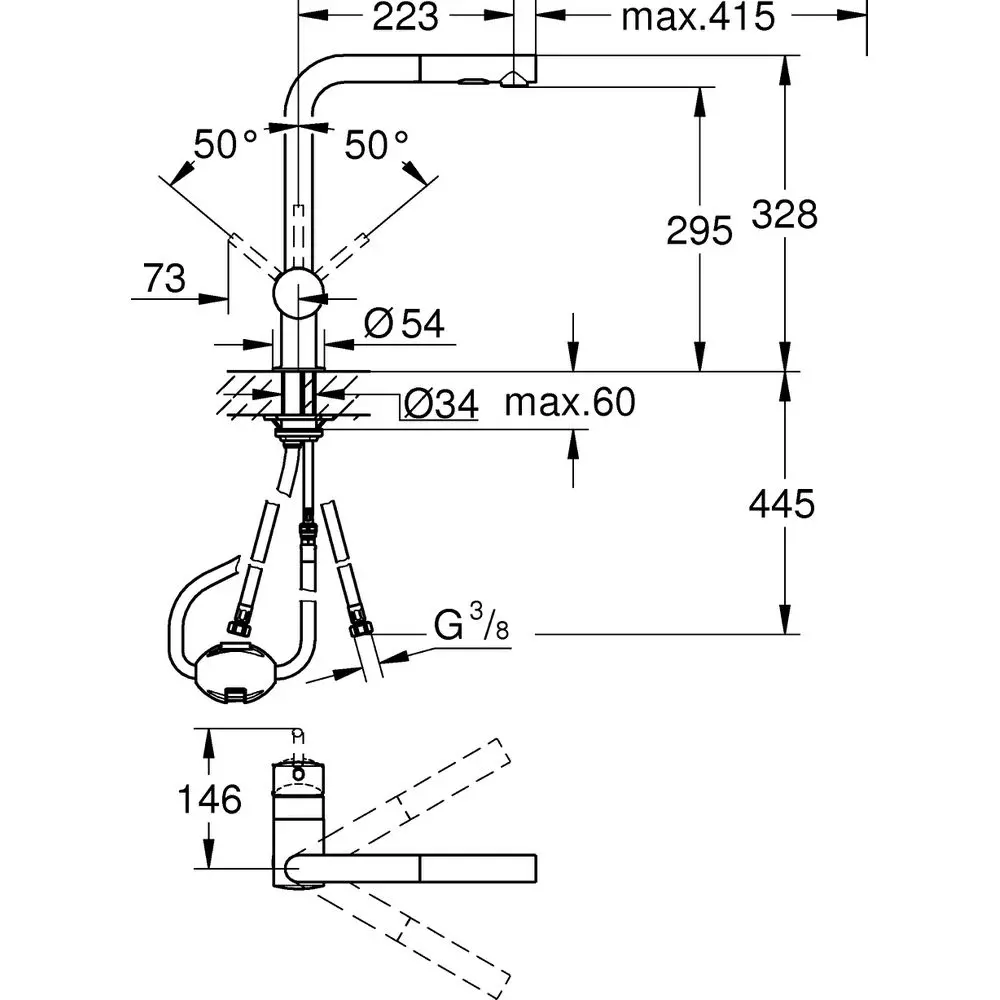 GROHE Spültisch-Einhebelmischer Minta 1/2", L-Auslauf, herausziehbare Dual-Spülbrause, chrom -30274000