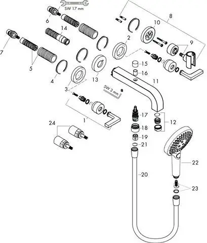 Hansgrohe Fertigmontageset Axor Citterio 3-Loch-Wannenarmatur UP, Ausladung 222 mm, mit Hebelgriffen, chrom-39448000