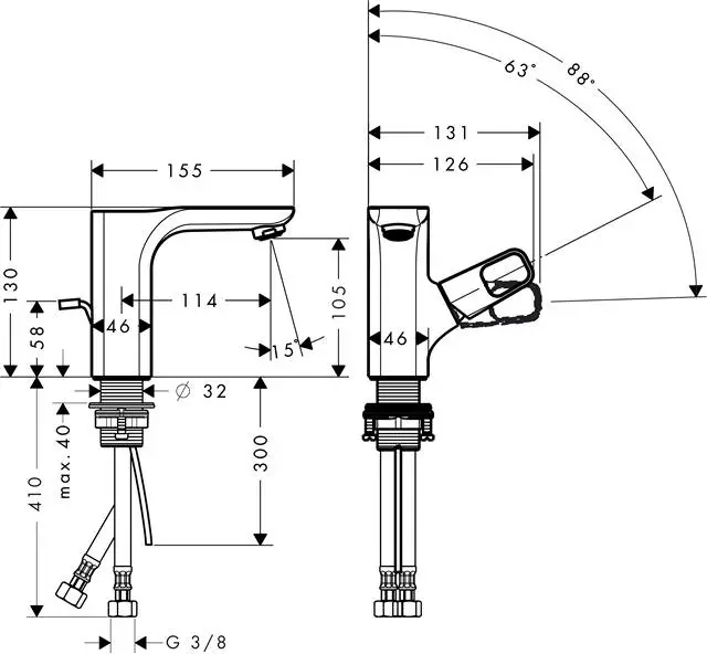 Hansgrohe Waschtisch-Einhebelmischer Axor Urquiola 110 Ausladung 114 mm, mit Ablaufgarnitur, für Handwaschbecken-11025000