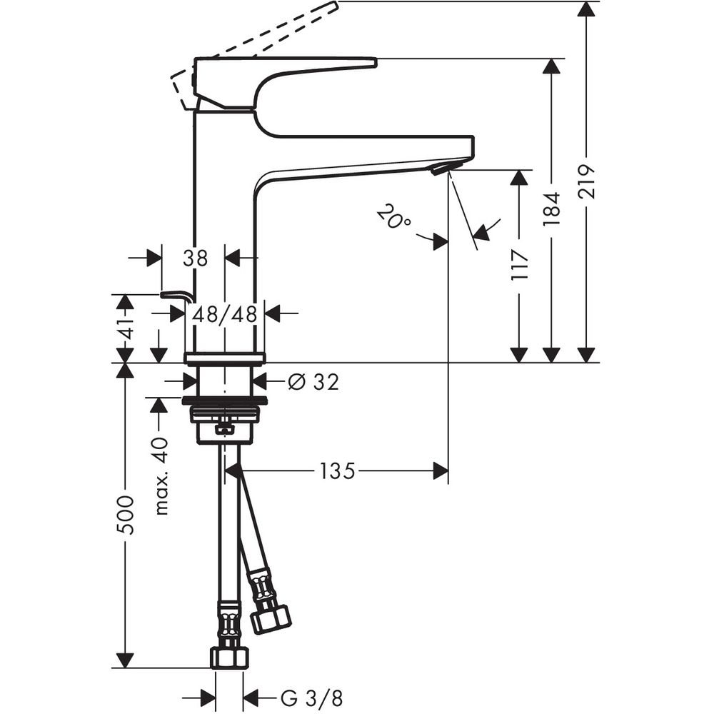 hansgrohe Waschtisch-Einhebelmischer 110 Metropol mit Hebelgriff, Zugstangen-Ablaufgarnitur, Ausladung 135mm, chrom -32506000