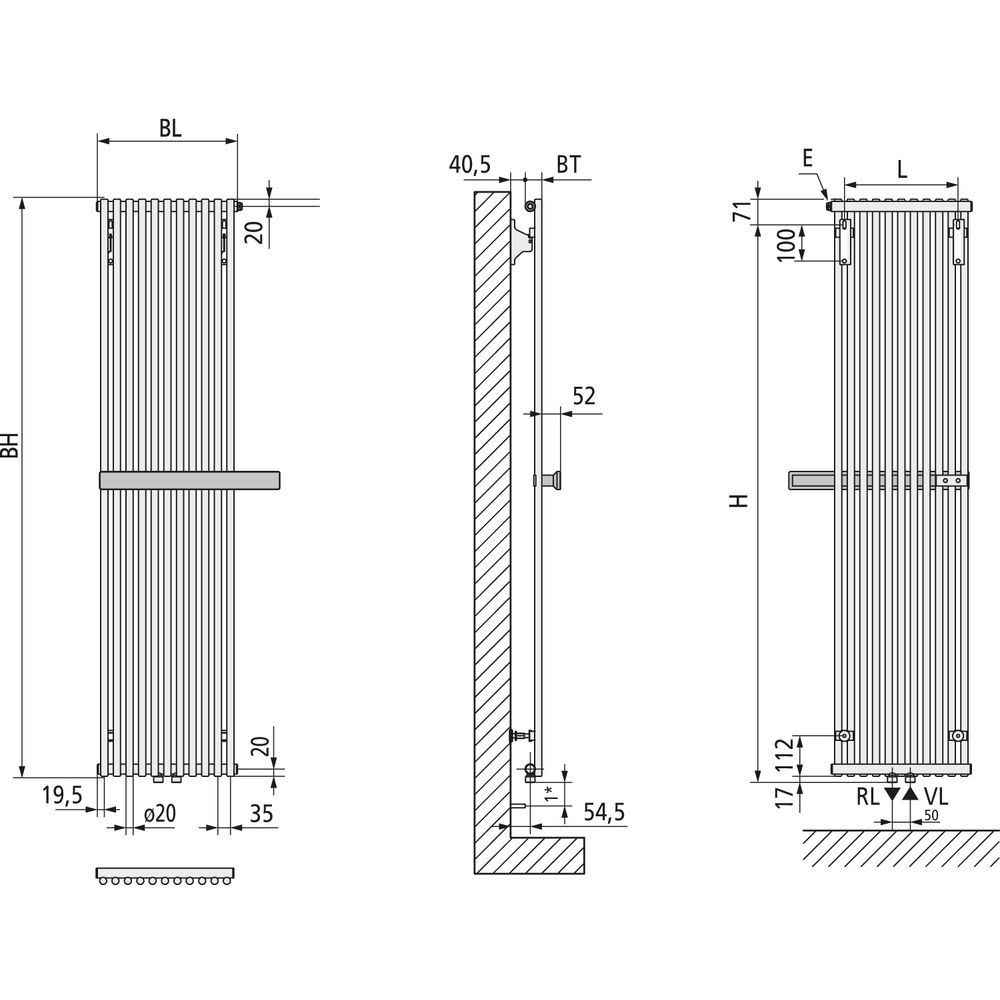 Kermi Badheizkörper Pio plus mit Bügel-E7N1V1600252X3K