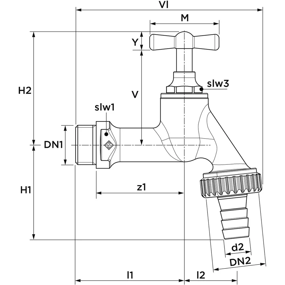 Auslaufventil, Messing, m. Knebelgriff m. Schlauchverschr., pol. verchr., 3/4", -00104 Auslaufventil, Messing, m. Knebelgriff m. Schlauchverschr., pol. verchr., 3/4", -00104