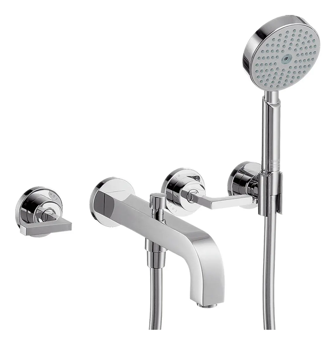 Hansgrohe Fertigmontageset Axor Citterio 3-Loch-Wannenarmatur UP, Ausladung 222 mm, mit Hebelgriffen, chrom-39448000