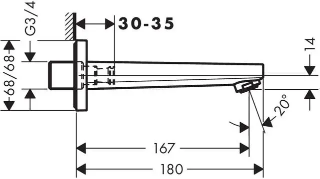Hansgrohe Wanneneinlauf Metropol Ausladung 167,5 mm, Wandmontage, Normalstrahl, chrom-32542000 Hansgrohe Wanneneinlauf Metropol Ausladung 167,5 mm, Wandmontage, Normalstrahl, chrom-32542000