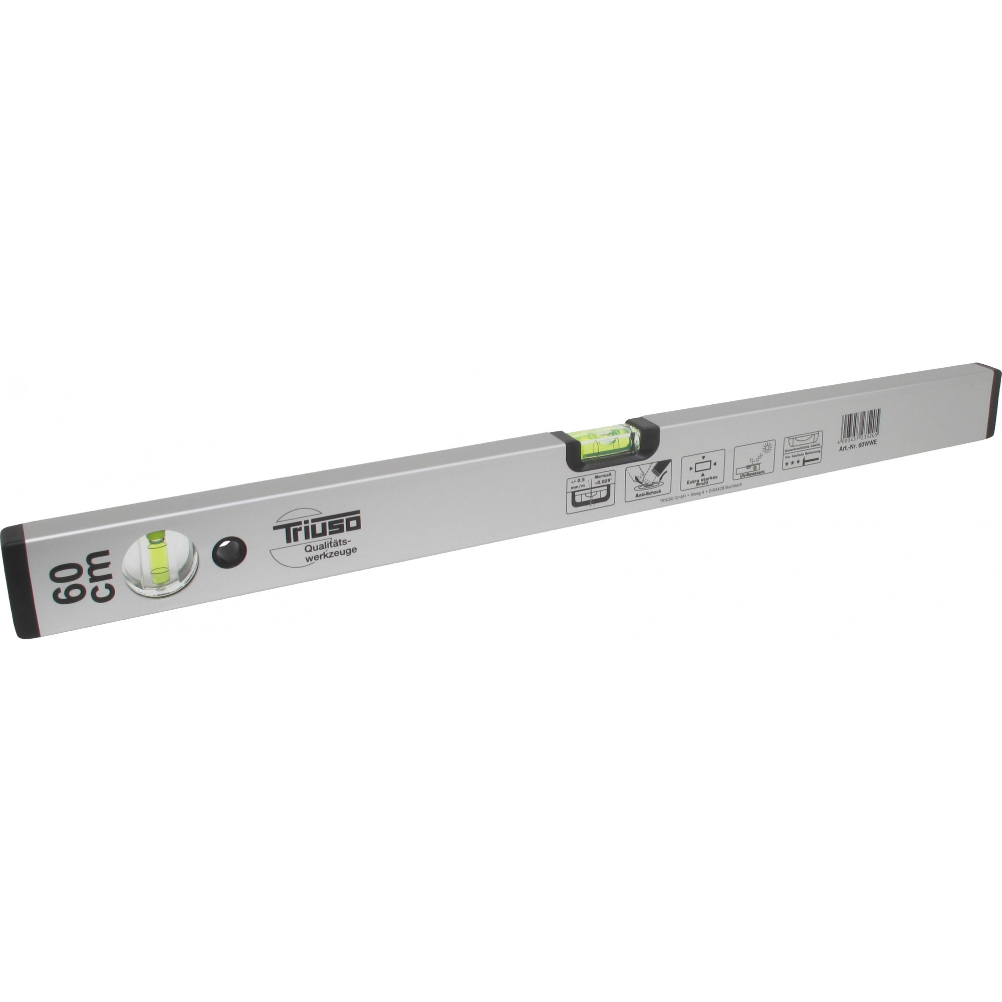 Triuso Alu-Wasserwaage silber eloxiert, Messgenauigkeit: 0,5 mm/m-40WWE