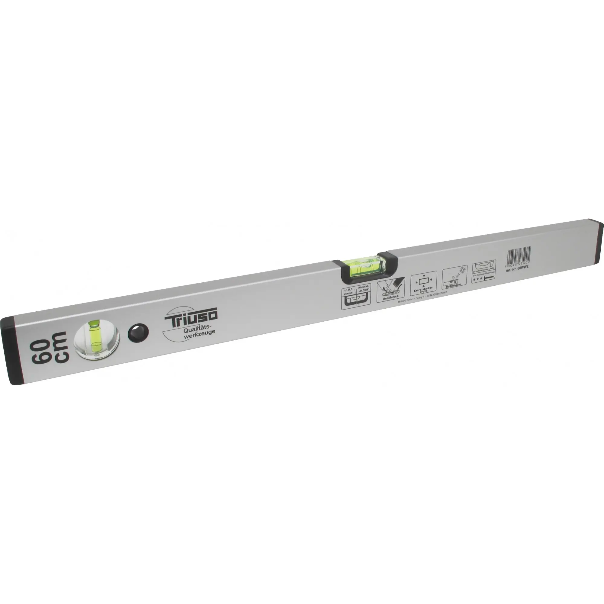 Triuso Alu-Wasserwaage silber eloxiert, Messgenauigkeit: 0,5 mm/m-40WWE