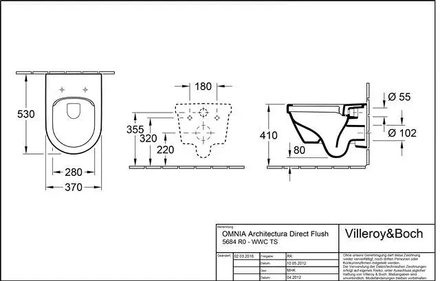 V&B Combi-Pack-Wand-Tiefspüler Architectura spülrandlos, mit WC-Sitz, weiß-5684HR01