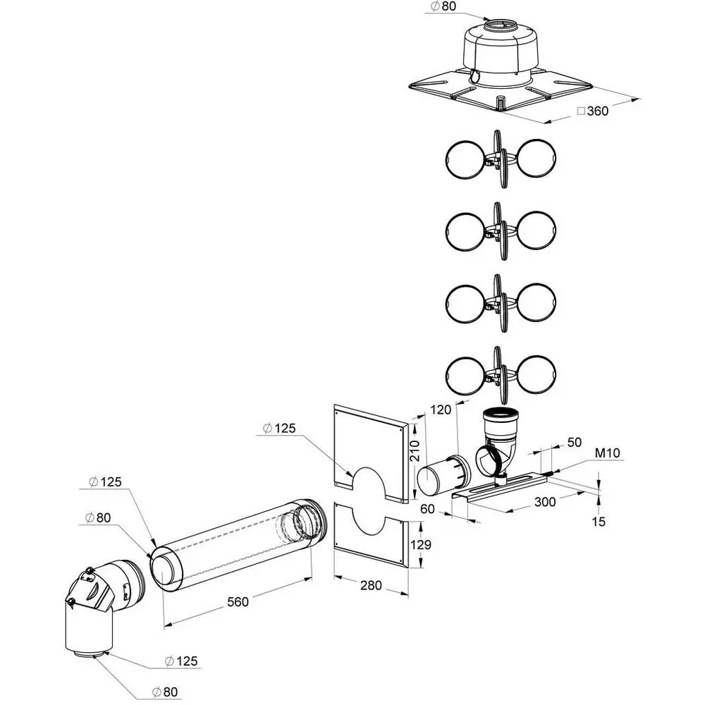 ATEC Schacht-Set PolyTwin DN 80/125-DN 80, PP-Abgassystem/PP, weiß-01573 ATEC Schacht-Set PolyTwin DN 80/125-DN 80, PP-Abgassystem/PP, weiß-01573