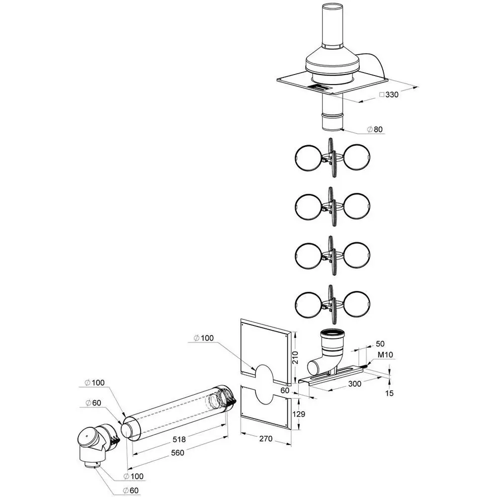 ATEC Schacht-Set PolyTwin DN 60/100-DN 80, PP-Abgassystem/PP, weiß-00581