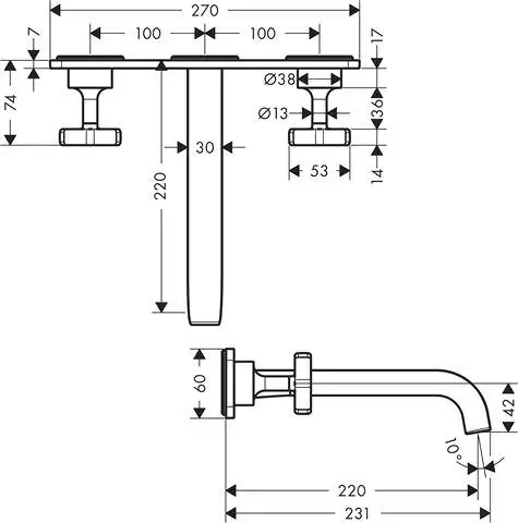 hansgrohe Fertigmontageset Axor Citterio E UP, Waschtisch-3-Loch-Armatur, mit Platte für Wandmontage-36115000