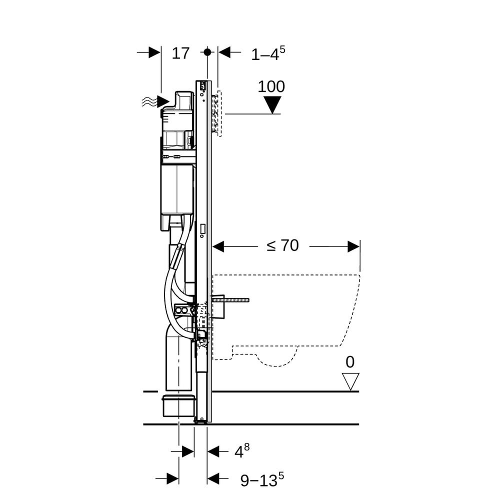 Geberit Wand-WC-Element Duofix BH 112cm, barrierefrei, für Stütz-/Haltegriffe, mit Sigma UP-Spülkasten 12 cm -111375006