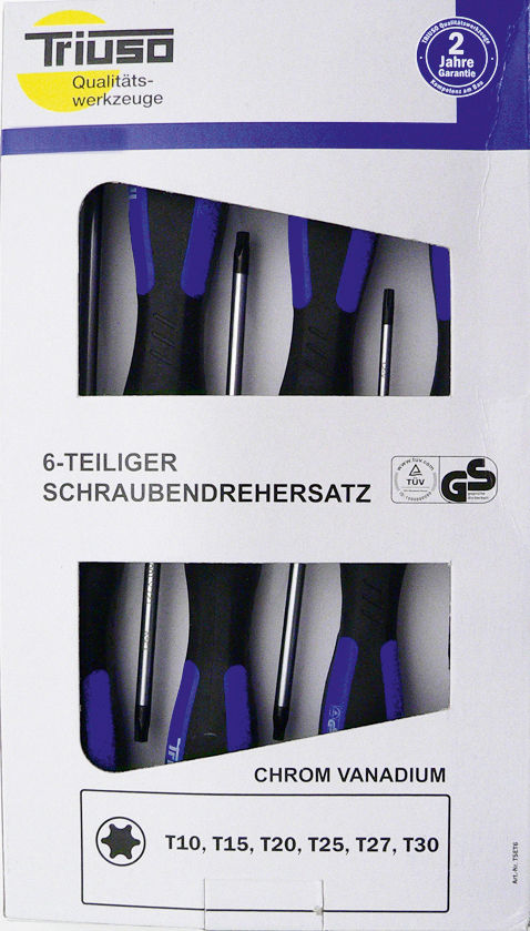 Triuso Schraubendreher-Satz 6-teilig, für Torx T10, T15, T20, T25, T27, T30-TSET6