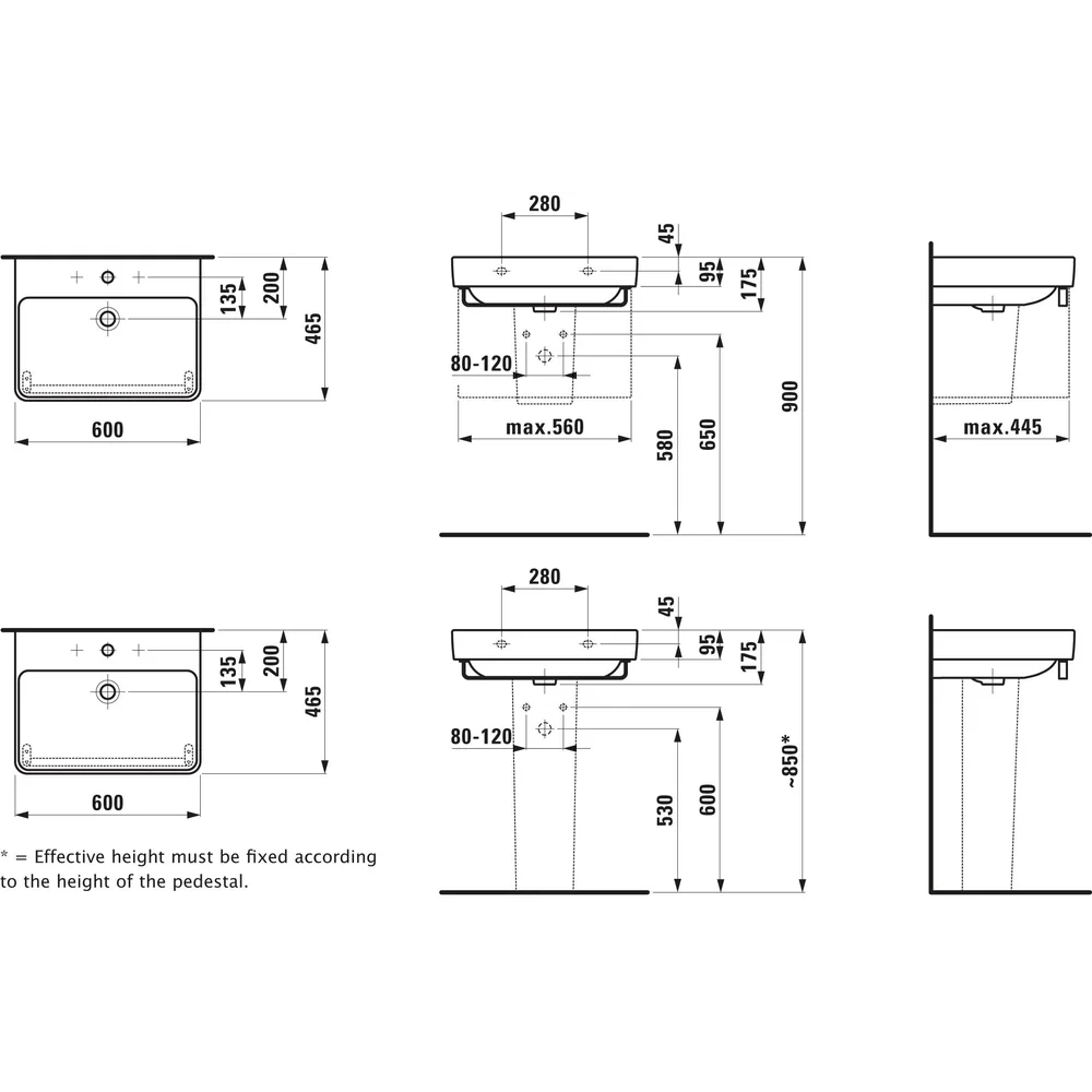 Laufen Waschtisch PRO S we, m Überlauf, 1 Hahnloch, 60 x 46,5 cm-H8109630001041