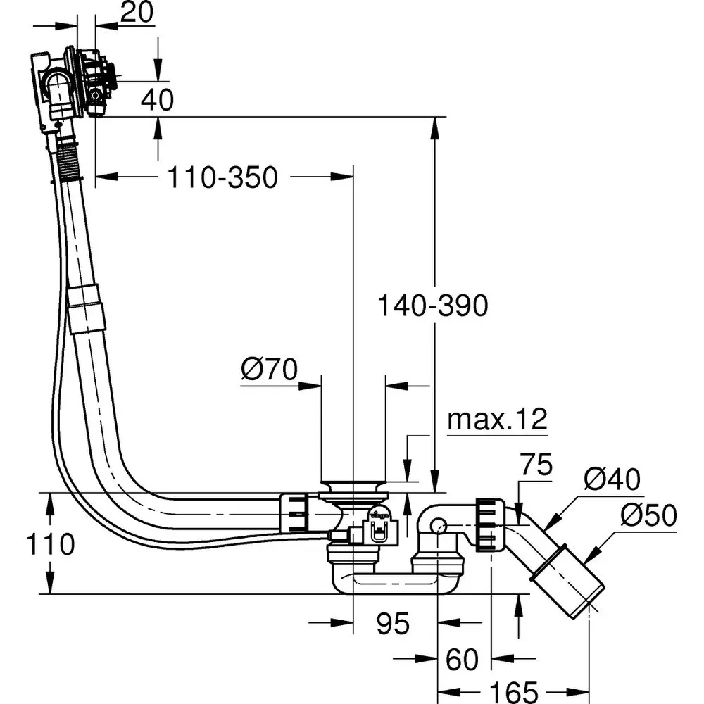GROHE Wannenfüll-/Ab- und Überlaufgarnitur Talentofill für Körperformbadewannen-28991000