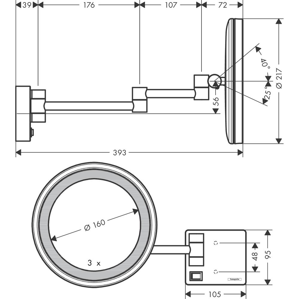 hansgrohe Rasierspiegel AddStoris mit LED, Wandmontage, chrom-41790000