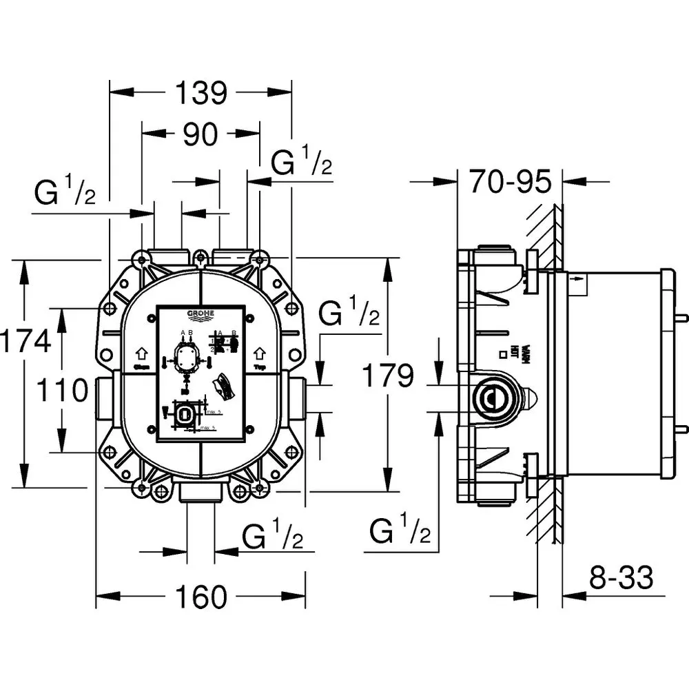GROHE Grundkörper Rapido T UP-Thermostatarmatur, Einbautiefe 7-9,5 cm-35500000 GROHE Grundkörper Rapido T UP-Thermostatarmatur, Einbautiefe 7-9,5 cm-35500000