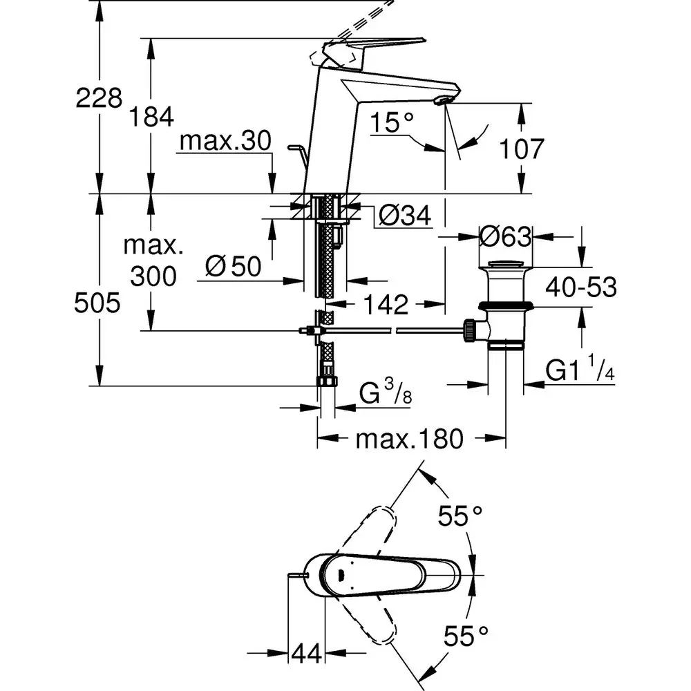 GROHE Waschtisch-Einhebelmischer Eurodisc Cosmopolitan 1/2", M-Size, mit Ablaufgarnitur, chrom -23448002
