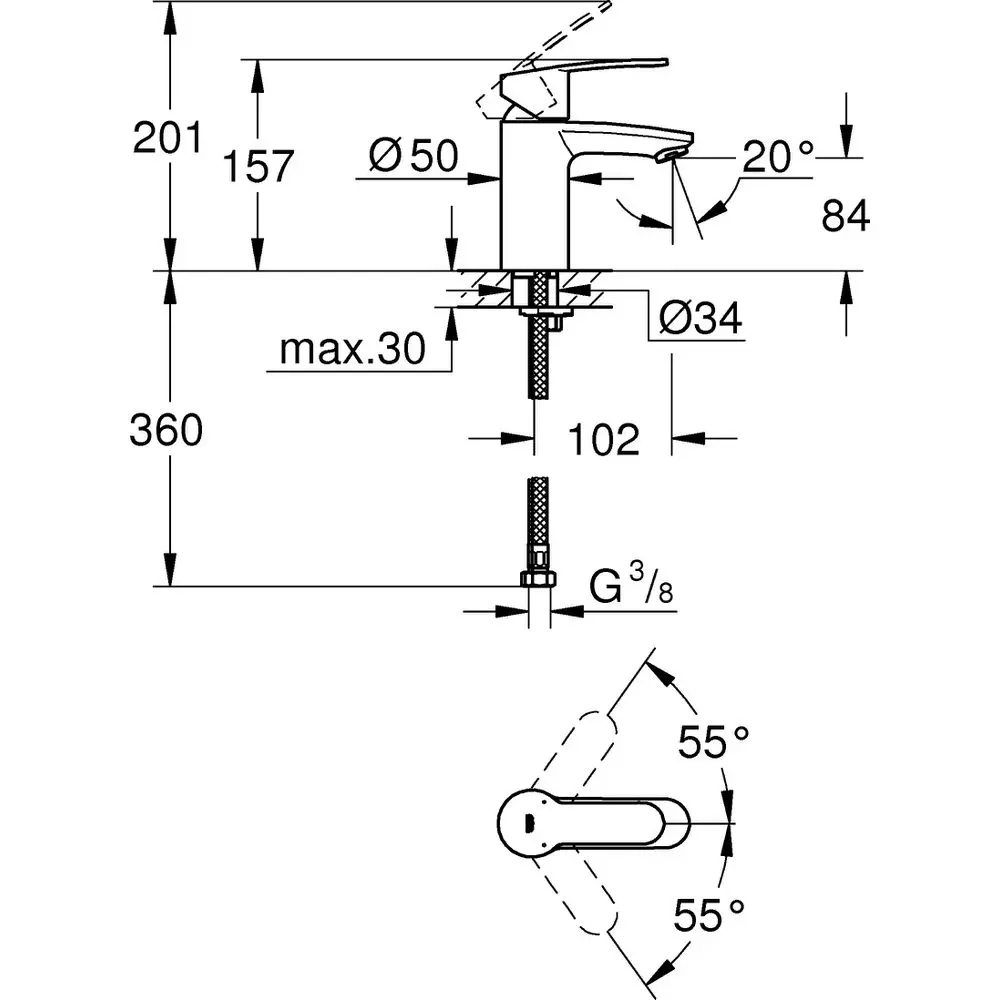 GROHE Waschtisch-Einhebelmischer Eurostyle Cosmopolitan 1/2", S-Size, mit Temperaturbegrenzer, glatter Körper, chrom -3246820E GROHE Waschtisch-Einhebelmischer Eurostyle Cosmopolitan 1/2", S-Size, mit Temperaturbegrenzer, glatter Körper, chrom -3246820E