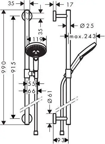hansgrohe Raindance Select S Brauseset 120 3jet mit Brausestange 90 cm-26322000